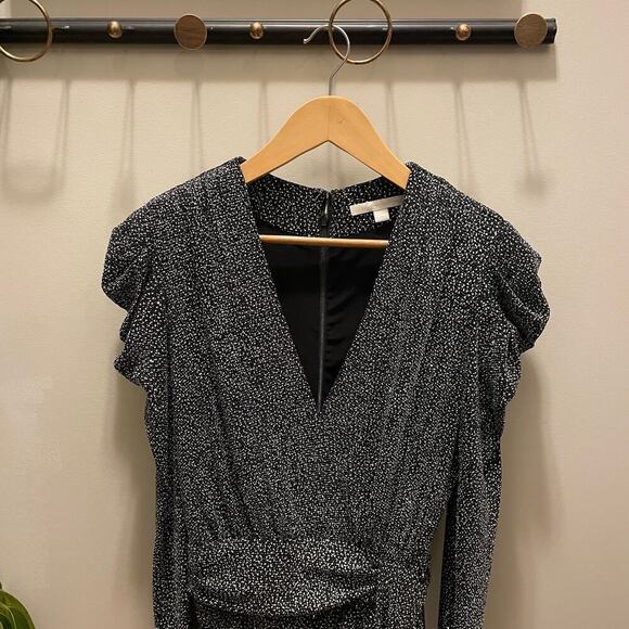 Jonathan Simkhai Glitter Mesh Jersey V Neck Mini Dress | 4 Gunmetal MSRP $800 - Picture 7 of 13